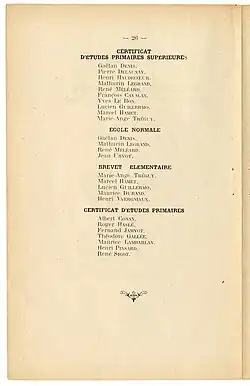 Extrait du bulletin de distribution solennelle des prix du Collège communal de Dinan. Le 13 juillet 1915, Jean Urvoy est admis à l'Ecole normale de Saint-Brieuc. Coll. BM Dinan