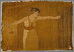 Pénélope défaisant son travail la nuit, Dora Wheeler Keith, panneau brodé, 1886.