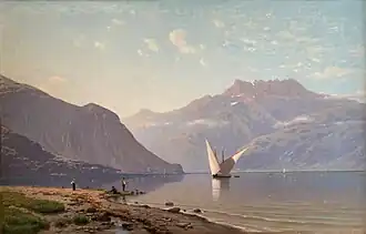 Depuis Clarens, vue d'un voilier sur le lac Léman devant les Dents-du-Midi