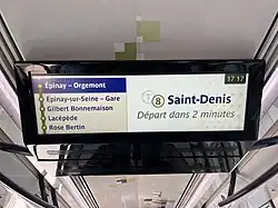 Écran pour les informations voyageurs à l'intérieur d'une rame.