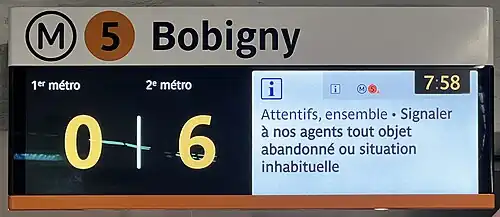 Affichage SIEL de nouvelle génération (PANAM) à la station Gare de l'Est sur la ligne 5.