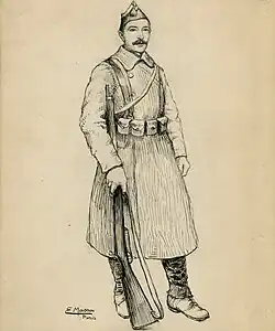 Portrait du poète wallon verviétois Alphonse Ramet, août 1918 (Encre et plume sur papier ; 31,3 x 23,8 cm), Liège, Musée de la Vie wallonne