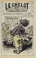 Gravure représentant un professeur qui interroge un adulte barbu vêtu en culotte courte dans une salle de classe remplie de jeunes élèves.