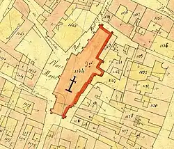 L'emprise de l'église sur le plan cadastral napoléonien.