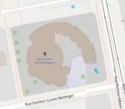 Église Saint-Paul d'Orgeval schématisée vue de dessus.