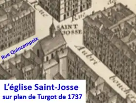 L’église St-Josse sur plan de Turgot de 1737