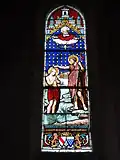 Vitrail baptême du Christ, signé L. Lobin, Tours 1861.