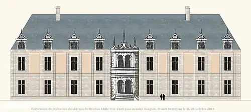 Restitution de l'élévation du château de Meudon vers 1520. (futur corps central)