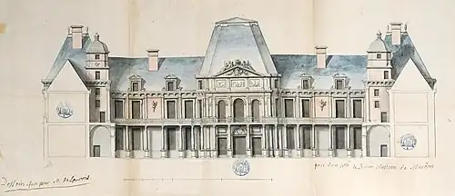 Elévation du fond de la cour du Château-Vieux de Meudon. Vers 1685-1690. Bibliothèque Mazarine, ms 3361.