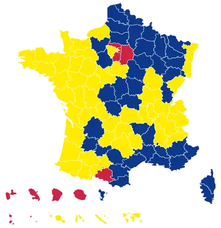 Candidats arrivés en tête dans chaque département au 1er&nbsp;tour.