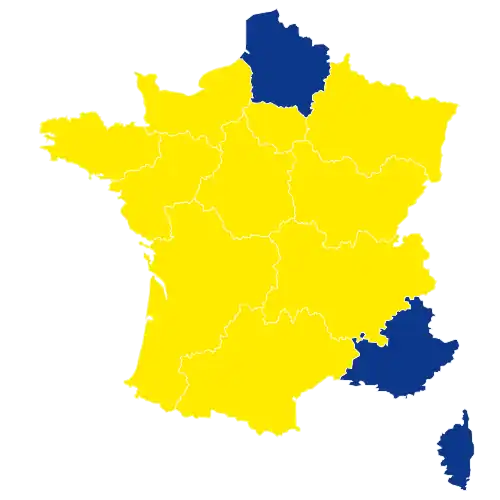 Candidats arrivés en tête dans chaque région métropolitaine au 2d&nbsp;tour.