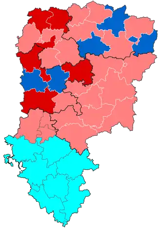 Nuance politique des candidats arrivés en tête dans chaque canton au 1er tour dans le département de l'Aisne.
