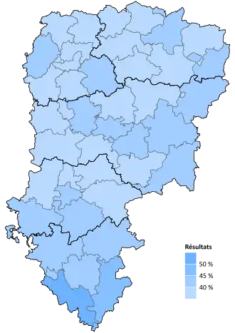 Résultats électoraux de la droite parlementaire au premier tour par canton.