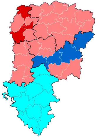 Nuance politique des candidats arrivés en tête dans chaque canton au 1er tour dans le département de l'Aisne.