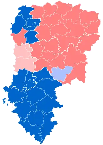 Nuance politique des candidats arrivés en tête dans chaque canton au 1er tour dans le département de l'Aisne.