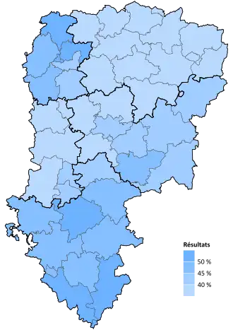 Résultats électoraux de la droite parlementaire au premier tour par canton.
