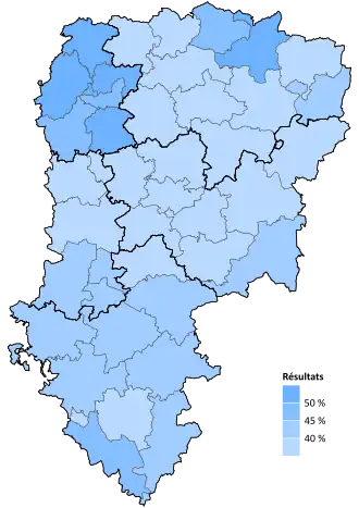 Résultats électoraux de la droite parlementaire au premier tour par canton.
