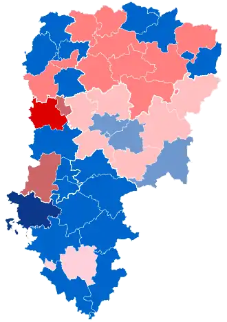 Nuance politique des candidats arrivés en tête dans chaque canton au 1er tour dans le département de l'Aisne.