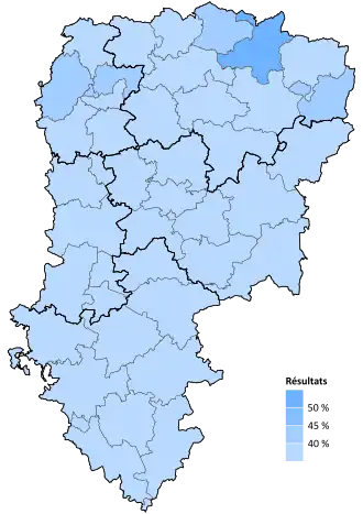 Résultats électoraux de la droite parlementaire au premier tour par canton.