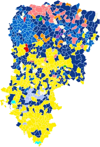 Nuance politique des candidats arrivés en tête dans chaque commune au 1er tour dans le département de l'Aisne.