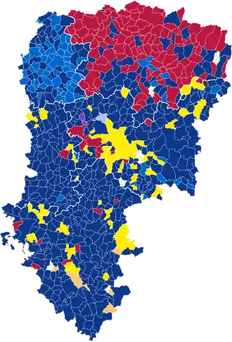 Nuance politique des candidats arrivés en tête dans chaque commune au 1er tour dans le département de l'Aisne.