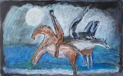 Les Cavaliers de la pleine lune, acrylique sur toile, 33x55cm, 2014.