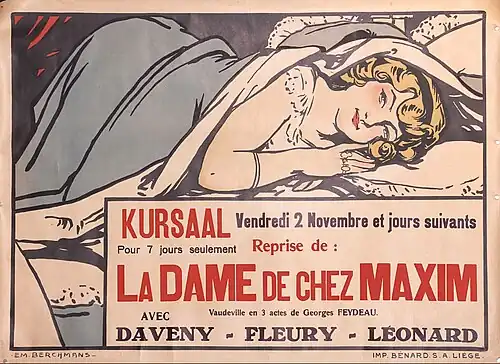 Publicité pour la pièce par l'illustrateur belge Émile Berchmans, années 1920.