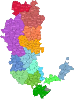 Carte des intercommunalités du Rhône en 2015.