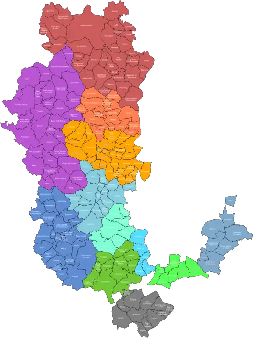 Carte des intercommunalités du Rhône en 2019.