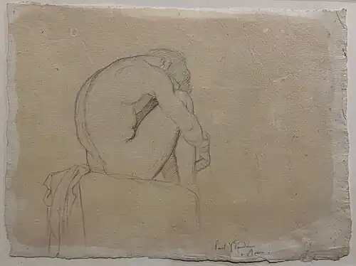 Étude de jeune homme nu accroupi, P. Flandrin, v. 1835, crayon graphite sur papier, coll. particulière