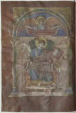 Miniature de saint Matthieu, Évangéliaire de Saint-Riquier, bibliothèque municipale, ms.4.