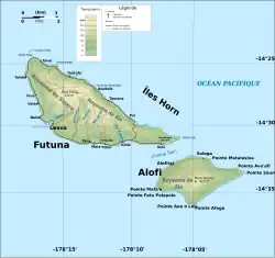 Carte topographique de Futuna en couleur.