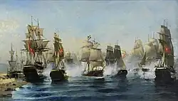 La Sortie de l'Arès à travers le blocus de la flotte ottomane sur la baie de Navarin le 25 avril 1825, pendant la bataille de Sphactérie, Musée maritime hellénique, 1894