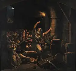 La Mise à feu de la réserve de poudre à Missolonghi.Musée municipal de  Missolonghi