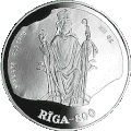 Albert, évêque de Riga, sur une pièce de monnaie lettone
