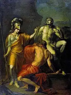 Prométhée sculpte une statue sur ordre de Minerve (1775).