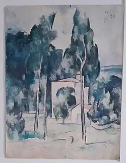 Paysage avec des peupliers et une maison, 1920