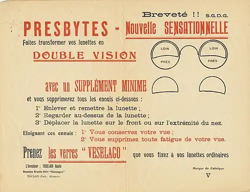 Publicité pour les lunettes bifocales Veselago.