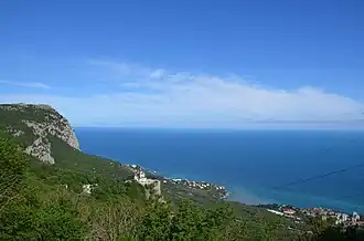 Vue vers l'église de la Résurrection (Foros) depuis la porte de Baydar.