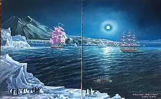 Diptyque. Vostok et Mirny. Île Pierre I. 11/01/1821 La première expédition russe en Antarctique.