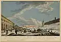 Vue des montagnes de glace pendant le carnaval à Moscou, estampe coloriée no&nbsp;10 gravée par Oberkogler (1799)