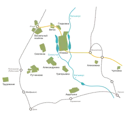 Carte de Iouzovka et de ses alentours au début du XXe&nbsp;siècle.