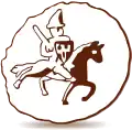 Croquis d'un sceau figurant un guerrier à cheval avec épée et bouclier.