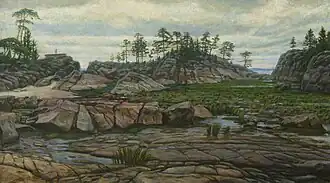 [Maximilien Presniakov]. Roches de  porphyre de la Mer Blanche sur l'île de Ki.