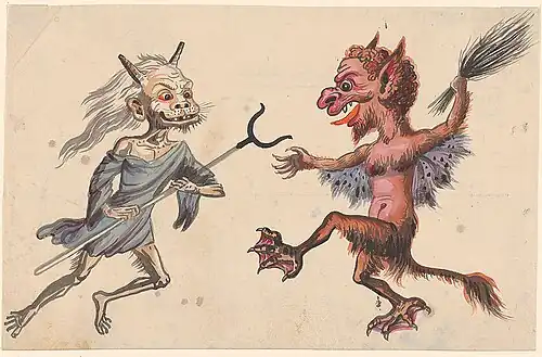 Esquisse d'une sorcière et d'un diablotin