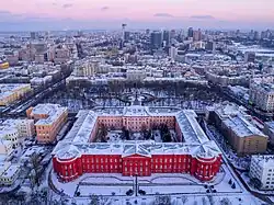 Vue aérienne sous la neige.