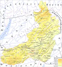 Carte topographique du kraï avec la ville au centre
