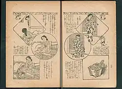 Deux pages d'un manga en six cases racontant l'histoire de deux femmes et d'un chat.