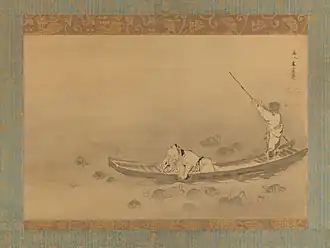 Zhou Dunyi admirant des lotus.Peinture japonaise de Kaihō Yūsetsu, XVIIe&nbsp;siècle.