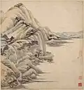 Wang Jian, 17e s. Feuille d'un album de 18 feuilles. Paysages dans les styles des anciens maîtres. Encre et couleurs sur papier, H 30 cm. Met, NY